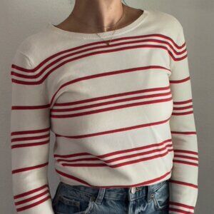 Banana Republic | Red & White Striped Sweater – Light Cotton Blend with Elbow Pa